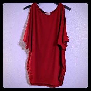 Red Batwing Ruched Top